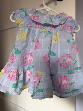 Janie and Jack Pastel Blue Floral Ruffle Sundress with Pink and Yellow Blooms